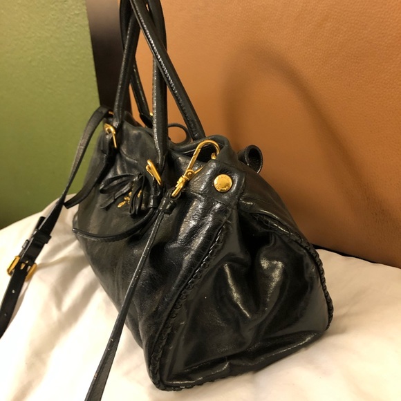 Authentic Prada calfskin leather handbag black and gold - Picture 9 of 14